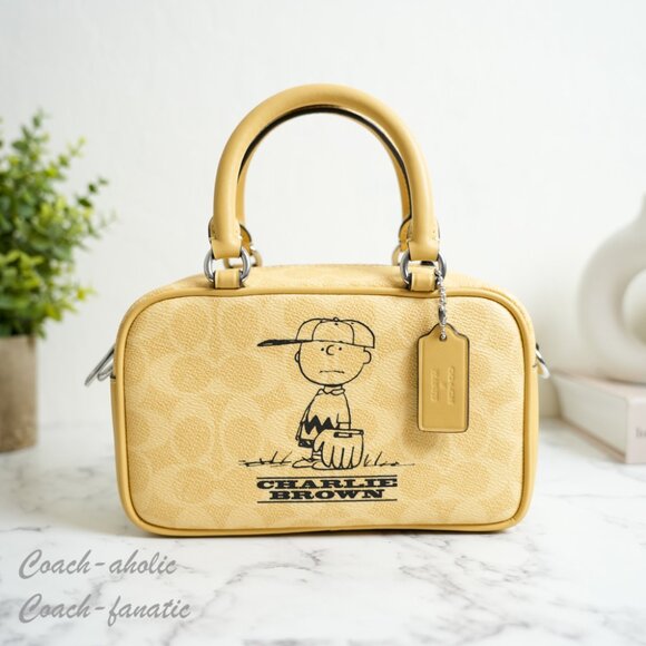 NWT Coach X Peanuts CBJ63 Satchel Crossbody Bag In Signature Canvas Charlie Brow - Picture 4 of 12